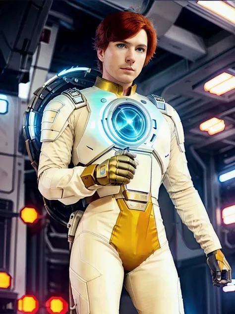 CaptainFuture768, a man in a beige futuristic suit, detailed eyes , ultra-sharpness, highest quality, art of Anya Millen, smooth, clear focus, trend on artforum, behance hd, muted colors <lora:CaptainFuture768:0.8>