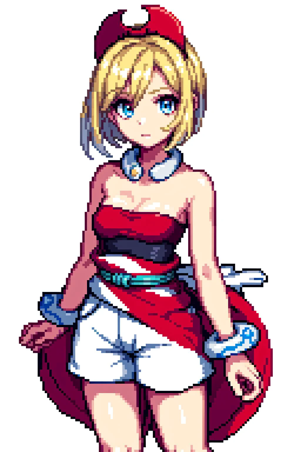 thick outlines, comics, photorealistic, perfect hands, masterpiece:1.2, colorful, 1girl, solo, small breast, <lora:irida_(pokemon)_v1:0.6>, aairida, short hair, red hairband, neck ring, collar, strapless shirt, red shirt, bracelet, sash, waist cape, white shorts, bare legs, japanese feudal town, detailed face, detailed eyes, <lora:add_detail:0.7>
