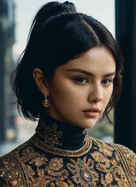 A stunning intricate full color portrait of (sks woman:1), wearing a black turtleneck, epic character composition, by ilya kuvshinov, alessio albi, nina masic, sharp focus, natural lighting, subsurface scattering, f2, 35mm, film grain, <lora:locon_selenagomez_v1_from_v1_64_32:1.25>