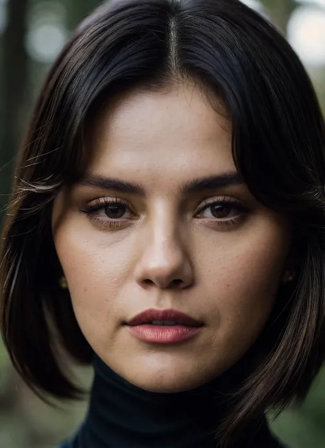 A stunning intricate full color portrait of (sks woman:1), wearing a black turtleneck, epic character composition, by ilya kuvshinov, alessio albi, nina masic, sharp focus, natural lighting, subsurface scattering, f2, 35mm, film grain, <lora:locon_selenagomez_v1_from_v1_64_32:1>