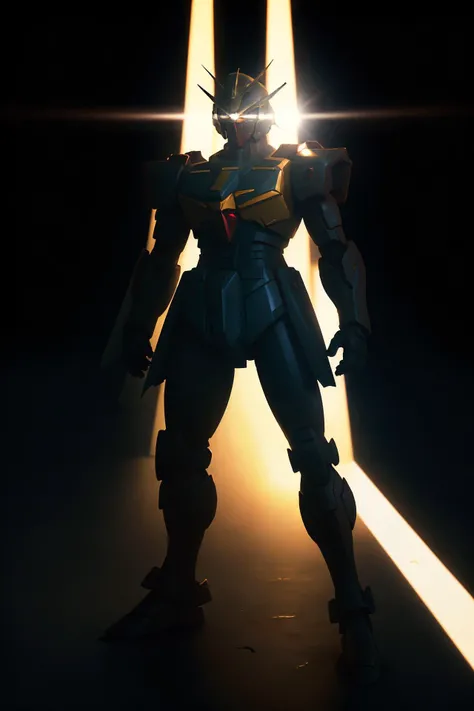1man,spotlight,silhouette,looking at viewer,fashion gundam,gallus,random background,random background,movie theme,<lora:DarkLighting:0.7>,