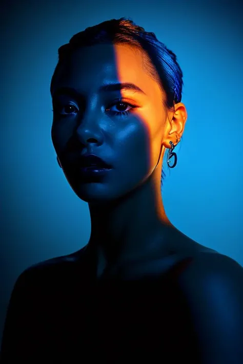 masterpiece,best quality,ultra highres,Professional,Vivid Colors,physically-based rendering,sharp focus,extreme detail description,
1girl,yellow spotlight,dark theme,blue shadow,upper body,beautiful detailed skin,tearing_up,looking at viewer,parted lips,very short hair,Earring,(dark background:1.2),<lora:spotlight-0:0.9>,
