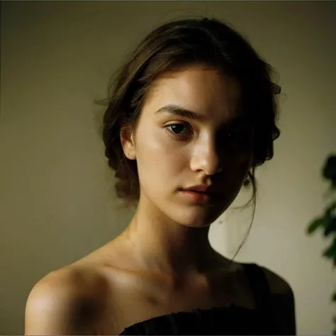 1girl,young,beautiful,facing viewer,indoor,vogue \(magazine\),white halterneck,medium_shot,silhouette,