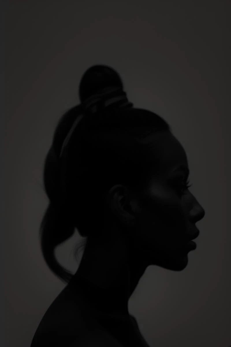 (spotlight),1girl,silhouette,monochrome,from side,profile,high ponytail,simple background,grey background,
masterpiece,best quality,ultra highres,dark intense shadows,chiaroscuro,<lora:spotlight-8:0.6>,