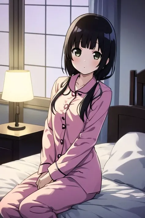 <lora:yasuhara_ema:0.58> yasuhara_ema, 1girl, pajamas, bed, cushion, window, night, lamp,, (masterpiece, ultra detailed, best quality),