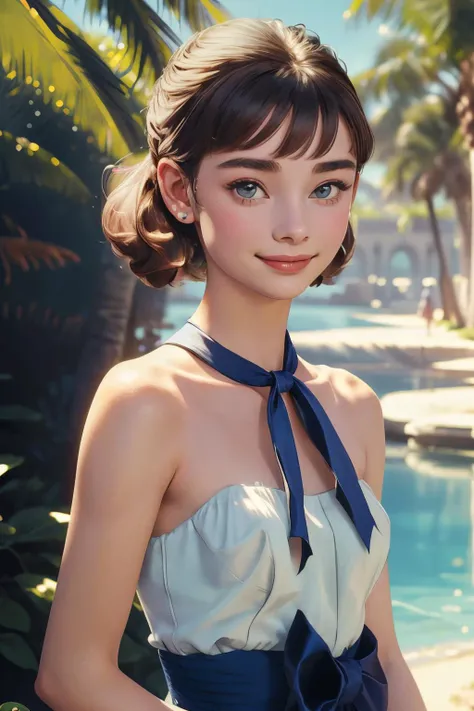 (best quality, masterpiece), official art, hyper detailed, 1girl, Audrey Hepburn, solo, (smile), pure, innocent, elegance, fairy, ((summer clothes)), <lora:Audrey Hepburn-v1.0:0.6>, ultramarine, <lora:Ultramarine2-pynoise-loha-16:0.1>,