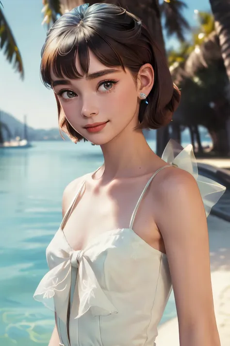 (best quality, masterpiece), official art, hyper detailed, 1girl, Audrey Hepburn, solo, smile, pure, innocent, elegance, fairy, ((summer clothes)), <lora:Audrey Hepburn-v1.0:0.6>, ultramarine, <lora:Ultramarine2-pynoise-loha-16:0.1>,