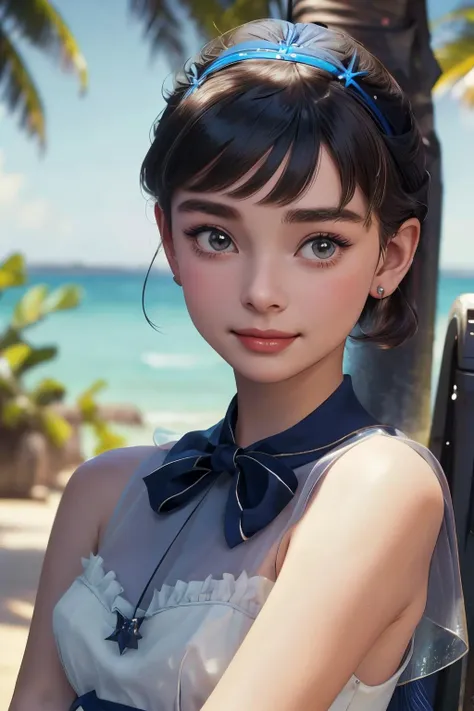 (best quality, masterpiece), official art, hyper detailed, 1girl, Audrey Hepburn, solo, (smile), pure, innocent, elegance, fairy, ((summer clothes)), <lora:Audrey Hepburn-v1.0:0.6>, ultramarine, <lora:Ultramarine2-pynoise-loha-16:0.1>,