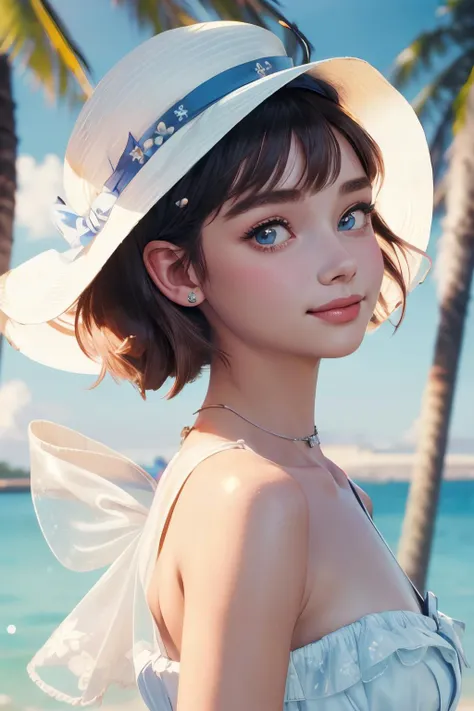 (best quality, masterpiece), hyper detailed, Audrey Hepburn, solo, fairy, smile, pure, innocent, white teeth, look at viewer, ((summer clothes)), dynamic angle, <lora:Audrey Hepburn-v1.0:0.6>, ultramarine, <lora:Ultramarine2-pynoise-loha-16:0.1>,