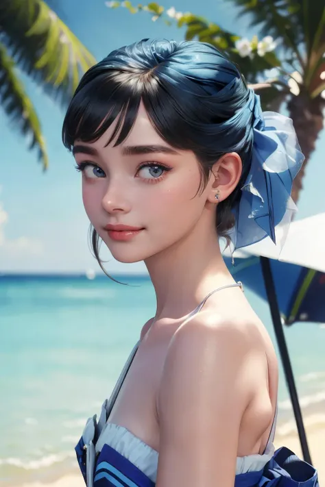 (best quality, masterpiece), hyper detailed, Audrey Hepburn, fairy, smile, pure, innocent, white teeth, look at viewer, ((summer clothes)), dynamic angle, <lora:Audrey Hepburn-v1.0:0.6>, ultramarine, <lora:Ultramarine2-pynoise-loha-16:0.1>