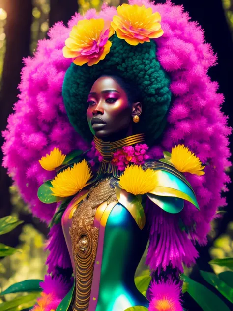 hyperrealistic neo - rococo cinematic super expressive! yoruba goddess with exoskeleton armor, merging with tree in a forest, pink yellow flowers, highly detailed digital art masterpiece, smooth cam de leon eric zener dramatic pearlescent soft teal light, ground angle hd 8 k, sharp focus