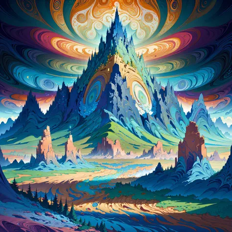 wallpaper, background, scenic landscape, tessellated, topographic style, psychedelic, highly detailed, sharp focus, fractal, <lora:FairyTaleV20_SD1.5:1>