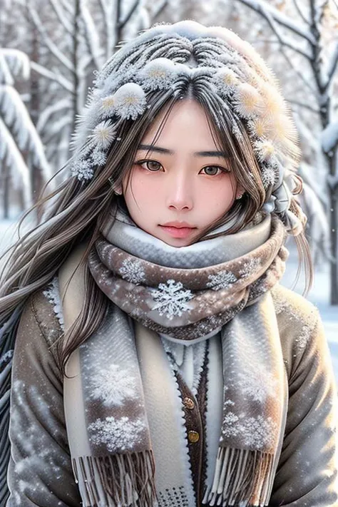 (snow rime flowers:1.2),mix4,epic realistic,portrait of asian 1girl,brown eyes,tartan scarf,long hair,highly detailed,(depth of field:1.4),(neutral colors:1.2),(hdr:1.4),hyperdetailed,cinematic,warm lights,<lora:ADD_FLAT2_SD1.5:-1>,<lora:cuteGirlMix4_SD1.5:0.5>,<lora:FairyTaleV20_SD1.5:0.7>,