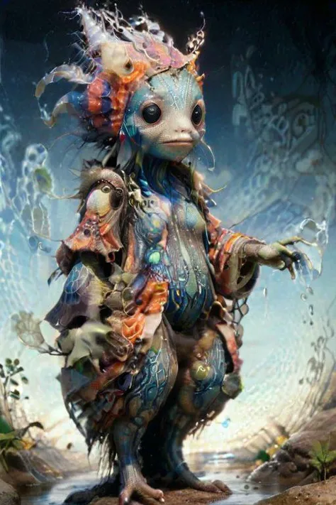 bioengineered creature, colorful organic bioluminescent patterns, full body, outdoors, hauntingly beautiful, hyperrealistic, ultra resolution, professional photo, Jean-Baptiste Monge Style page scan of artist maiko t      <lora:FairyTaleV20_SD1.5:1> <lora:Jean-Baptiste Monge Style:1>         <lora:Y.A.128r:1>    <lora:FF.102.colossusProjectXLSFW_49bExperimental.LORA:1>