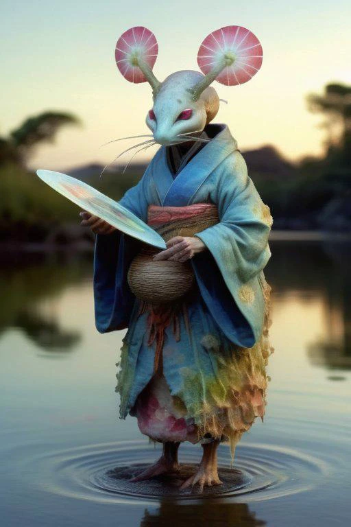 bioengineered creature, colorful organic bioluminescent patterns, full body, outdoors, hauntingly beautiful, hyperrealistic, ultra resolution, professional photo, Jean-Baptiste Monge Style page scan of artist maiko t <lora:FairyTaleV20_SD1.5:1> <lora:Jean-Baptiste Monge Style:1> <lora:saika___v3:1> <lora:wowifierV3:1>