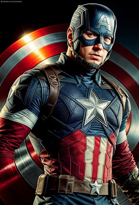 half body RAW photo of captain america, detailed textures, sharp focus, ultra high pixel detail, absurdres, cinematic, intricate, cinematic light, concept art, art station, realistic, scene, cinematic, high quality, craig mullins and wayne barlowe style, full colors, incredibly detailed, 4k, 8k, <lora:add_detail:1>