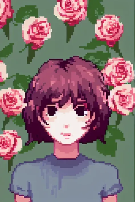 a beautiful person, roses, pixelart