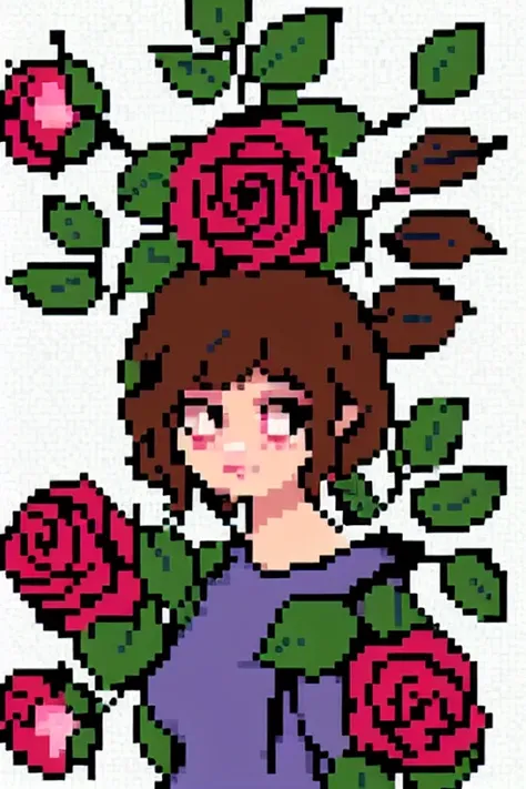 a beautiful person, roses, pixelart