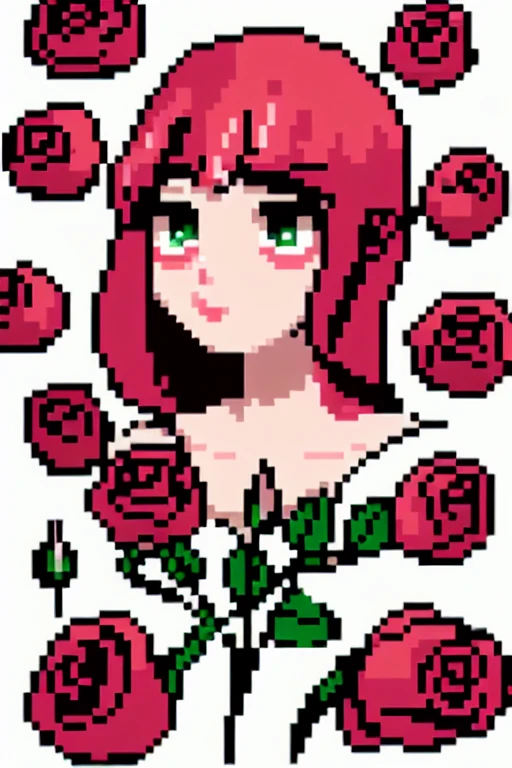 a beautiful person, roses, pixelart