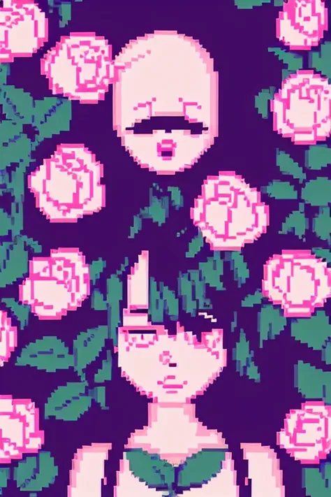 a beautiful person, roses, pixelart