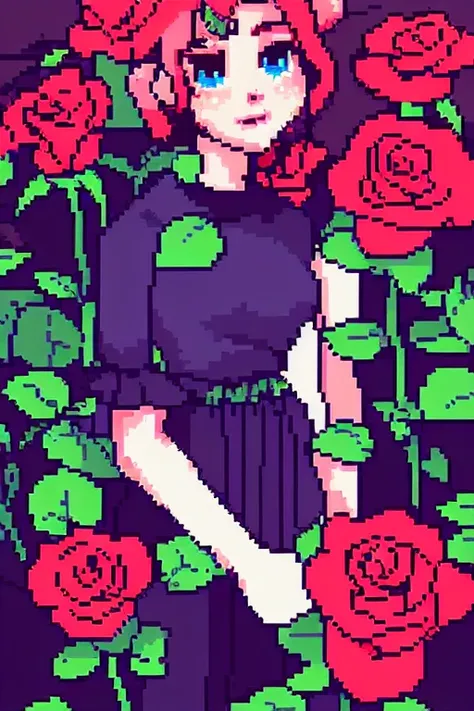 a beautiful person, roses, pixelart