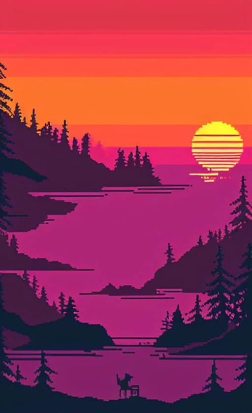 a beautiful landscape, a beautiful sherbet sunset, pixelart