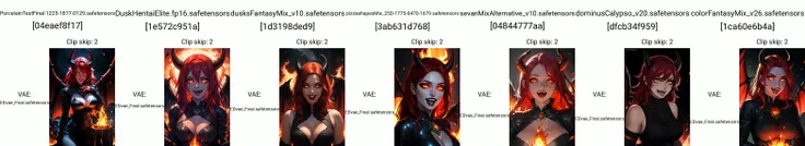 intricate, depth of field, cinematic lighting, soft lighting, yellow light, night, close-up, looking at viewer, beautiful woman, 1girl, dragon girl, large breasts, red hair, orange eyes, ((slit pupils, glowing eyes)), horns, wings, ((evil smile, fangs, open mouth)), black lipstick, black lips, makeup, fantasy, realistic fire in background, surrounded by fire, embers, molten rock,