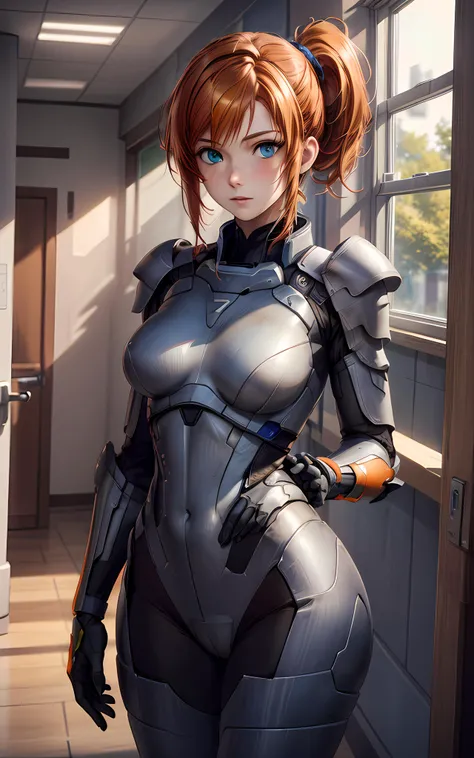 anime, (masterpiece, best quality, highres, high resolution:1.2), absurdres, extremely detailed, realistic, intricate details, 1girl, looking at viewer, medium breasts, narrow waist, large hips, detailed skin, (yellow, red, green:1.2), hallway, hospital room, window, day time, soft light, realistic, high quality eyes, high quality face, depth of field, detailed hands, detailed eyes, breasts, flirting, thighs, perfect hands, cowboy shot, fcDetailPortrait fcPortrait <lora:add_detail:0.5> <lora:misty by Goofy Ai:0.8> misty pokemon, (short hair, orange hair, blue eyes, short side ponytail:1.2), <lora:n7armor:0.4> n7armor, omniblade, commandershepard