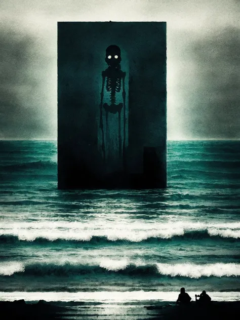 masterpiece, best quality, 1other, solo, seaside,  horror theme, highly detailed, <lora:DarkSpheraStyle:0.7>, slate atmosphere, cinematic, dimmed colors, dark shot, muted colors, film grainy, lut, spooky