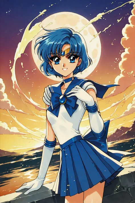 score_9,score_8_up,score_7_up,masterpiece,best quality,very aesthetic,absurdres,official art,official style,
1girl,solo,sailor senshi uniform,gloves,magical girl,blue eyes,skirt,choker,bow,short hair,tiara,blue hair,jewelry,elbow gloves,sailor collar,white gloves,sailor mercury,earrings,blue skirt,smile,blue sailor collar,full moon,blue choker,mizuno ami,brooch,hand on own chest,pleated skirt,circlet,water,sky,looking at viewer,1990s \(style\),retro artstyle,
<lora:Magic knight Rayearth_XL_PONY:0.8>,