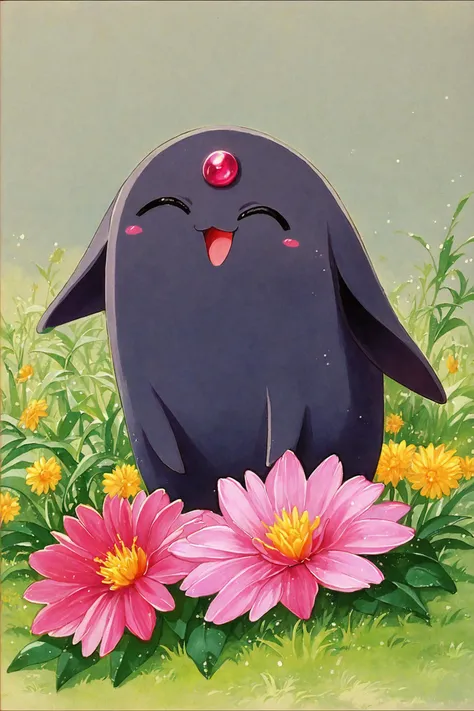 score_9,score_8_up,score_7_up,masterpiece,best quality,very aesthetic,absurdres,official art,official style,
Mokona,flower,no humans,closed eyes,solo,grass,happy,forehead jewel,^_^,smile,sitting,full body,open mouth,traditional media,holding,1990s \(style\),retro artstyle,
<lora:Magic knight Rayearth_XL_PONY:0.8>,