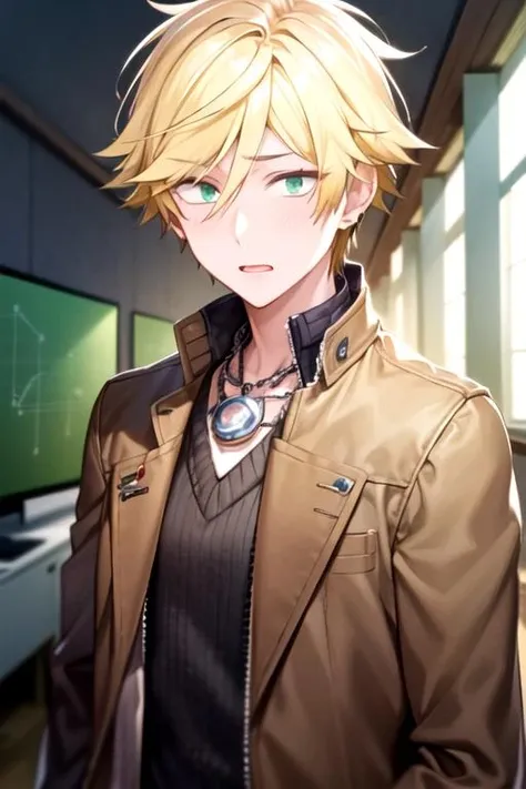 masterpiece, best quality, illustration, 1boy, solo, male focus, looking at viewer, upper body, depth of field, <lora:masahiro_setagawa:0.74>, masahiro_setagawa, blonde hair, green eyes, swashbuckler costume, science fiction xenopunk, 2k resolution