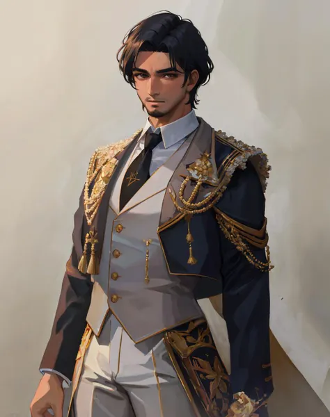 4K, Masterpiece, highres, absurdres,
solo, shirt, black hair, 1boy, standing, jacket, white shirt, male focus, necktie, pants, dark skin, facial hair, parody, dark-skinned male, realistic, wearing epMatador outfit
<lora:epMatador1:1>