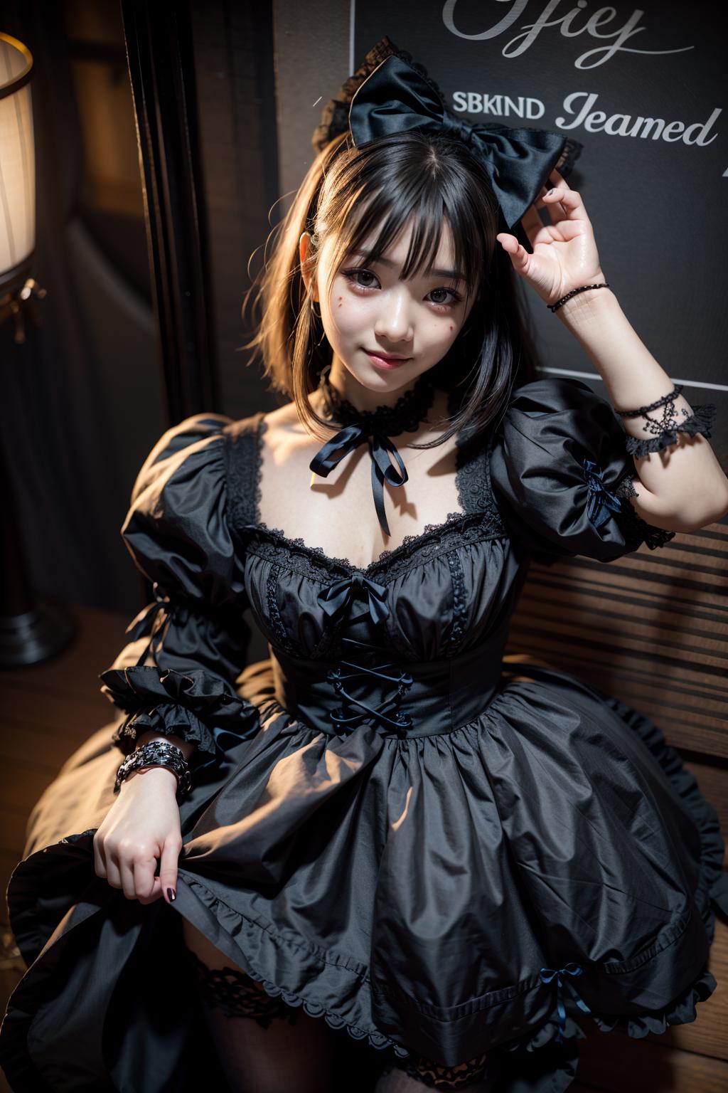 A close up of a woman in a black dress posing for a picture - SeaArt AI