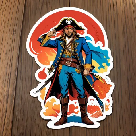 flat shaded western comic book style,(masterpiece, top quality, best quality, official art, (masterpiece), A pirate man ,sticker,,stickers, <lora:StickersRedmond15Version-Stickers-Sticker:0.8>