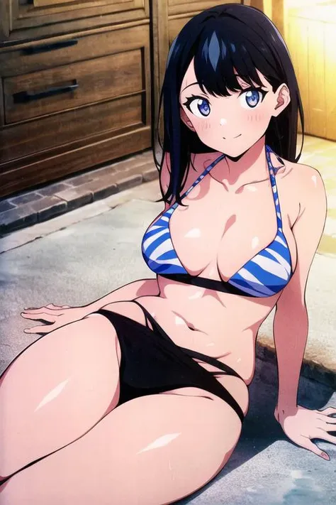 best quality, highres, absurdres, ultra detailed, <lora:takaradaRikka_takaradaRikka:0.8>, TakaradaRikka, alternate outfit bikini, 1girl, bikini, solo, breasts