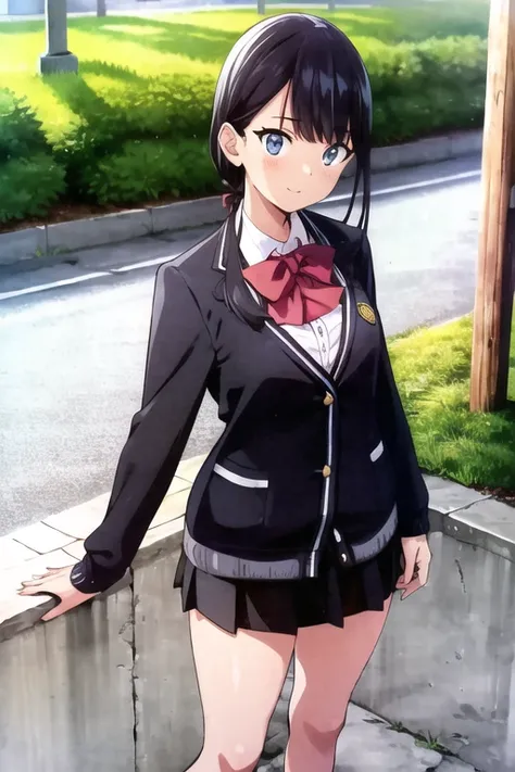 best quality, highres, absurdres, ultra detailed, <lora:takaradaRikka_takaradaRikka:0.8>, TakaradaRikka, 1girl, black skirt, cardigan, standing