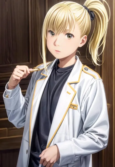 (masterpiece, top quality, best quality, official art, beautiful and aesthetic:1.4, photorealistic:1,4 ), cute:1, <lora:more_details:0.5>,
<lora:AnzuR4:0.8>, blonde hair, yellow eyes, AnzuR4, AnzuR4,white jacket, ponytail, black shirt