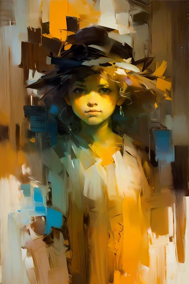 OIL PAINTING,IMPRESSIONISM,(masterpiece, best quality, ultra-detailed, best shadow),(detailed background),realistic ,(Rembrandt), <lora:DWM_painting:0.6>,1girl,looking at viewer, color field painting, (large swaths of color):1.2, abstract expressionism, bold hues, emotional impact, atmospheric depth,
