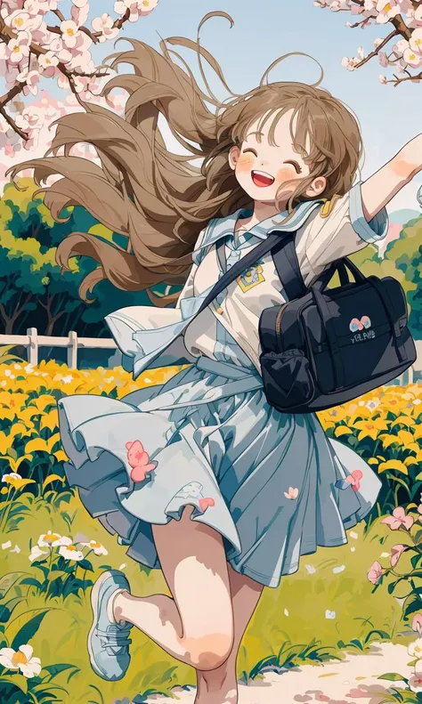 (On a bright spring day (day:1.0), under the clear blue sky (sky:1.0),
BREAK
a high school girl walks with her hair dancing lightly in the wind (hair:1.0). The image is softened at the edges, capturing the youthful and vibrant essence of the scene.
BREAK
Her smile, rendered in soft focus, illuminates the surroundings (smile:1.0) and her school bag symbolizes her passion for learning (school bag:1.0).
BREAK
Each stride she takes is full of energy (stride:1.0), and her light laughter rings through the air (laughter:1.7), encapsulated perfectly with the soft focus technique.
BREAK
The background is slightly blurred, emphasizing her in this springtime scene.
:1.2) <lyco:littledog:1.0>