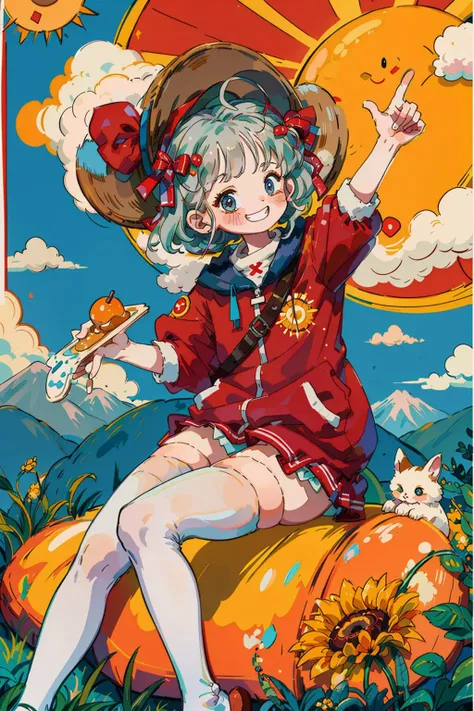 best quality, masterpiece, ,extremely detailed , (tsurime) ,(smug),(grin), 1girl, child,cuteg, sexy,(white thighhighs:1.4),foot,feet,feet up, sun, cloud, sky, mountain, <lyco:littledog:1.0>