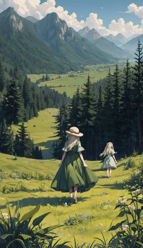 In a green meadow stands a girl leading a group of knights.
BREAK
With a brave expression, she guides them towards their destination.
BREAK
Behind her, a green forest stretches out and beyond that, mountains rise in the distance.
BREAK
The most suitable effect for this scene would be a watercolor painting technique to capture the softness of the meadow and the fluidity of the movement. <lyco:littledog:1.0>