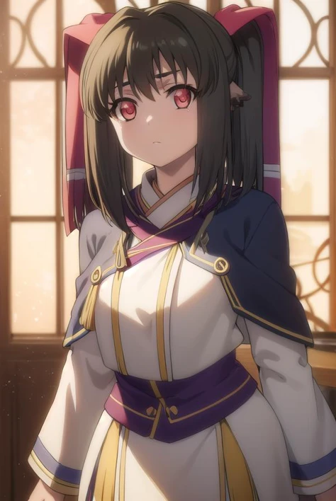 utawarerumononekone, <lora:utawarerumono nekone s2-lora-nochekaiser:1>,
nekone, long hair, brown hair, (red eyes:1.3), ribbon, animal ears, twintails, hair ribbon, mole, mole under eye,
BREAK tail, cape, robe, capelet, long sleeves,
BREAK outdoors,
BREAK looking at viewer, (cowboy shot:1.5),
BREAK <lyco:GoodHands-beta2:1>, (masterpiece:1.2), best quality, high resolution, unity 8k wallpaper, (illustration:0.8), (beautiful detailed eyes:1.6), extremely detailed face, perfect lighting, extremely detailed CG, (perfect hands, perfect anatomy),