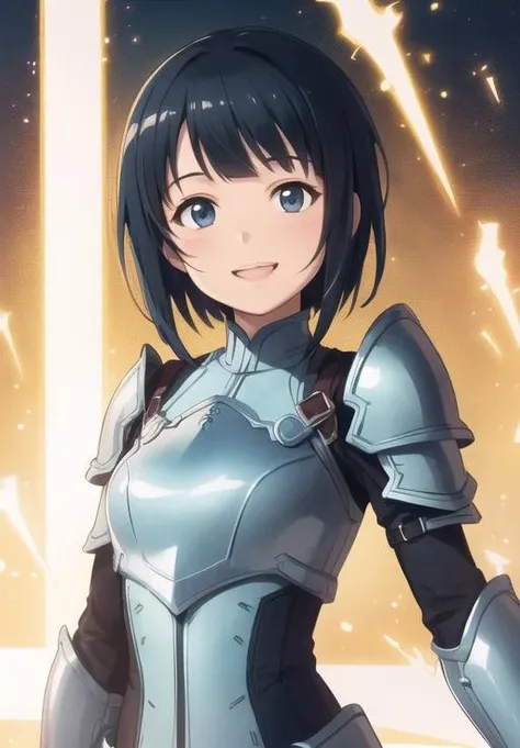 (Photo:1.3), highdetail, <lora:Sachi:0.8>, Sachi, blue armor, solo, smile,, (acclaimed, alluring, captivating, exciting, gorgeous, striking:1.3), beautiful, (highly detailed, high quality:1.3)