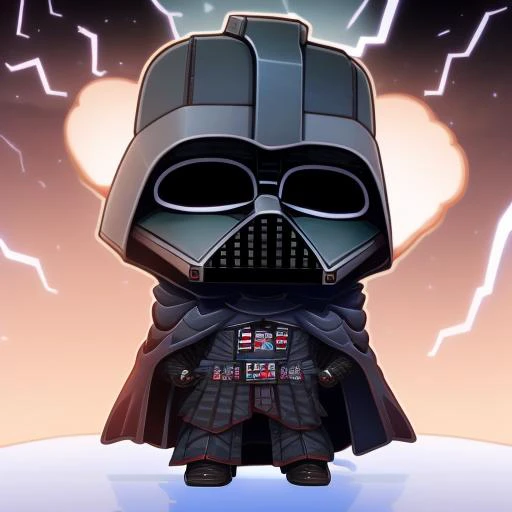 masterpiece, illustration of the Darth Vader standing menacingly and lightnings behind him, dark background