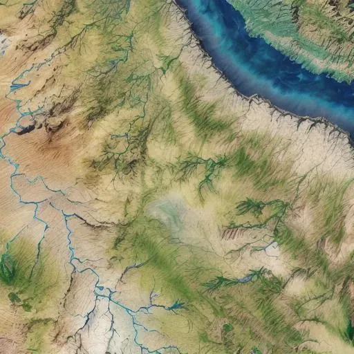 satellite image of oeax location, mapsatimageeu, (gamelandscapeheightmap512:0.5), cost, ((ocean)), mesa, hills, rivers,