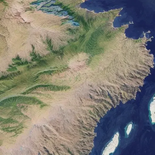 satellite image of oeax location, mapsatimageeu, (gamelandscapeheightmap512:0.5), cost, ((ocean)), mesa, hills, rivers,