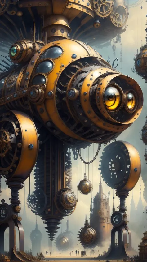 <lora:MinionStyle:0.7> MinionStyle a steampunk transportation museum, showcasing fantastical mechanical vehicles, large minion-style eyes. h0rrorCrab a steampunk transportation museum, showcasing fantastical mechanical vehicles <lora:kHorrorCrab:0.7>, (Masterpiece:1.3) (best quality:1.2) (high quality:1.1)