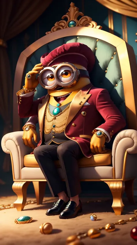 <lora:MinionStyle:0.7> MinionStyle gentleman in a jewel-encrusted velvet blazer with matching loafers, large minion-style eyes. ZonaiAI gentleman in a jewel-encrusted velvet blazer with matching loafers <lora:ZonaiAIv8:0.7>, (Masterpiece:1.3) (best quality:1.2) (high quality:1.1)