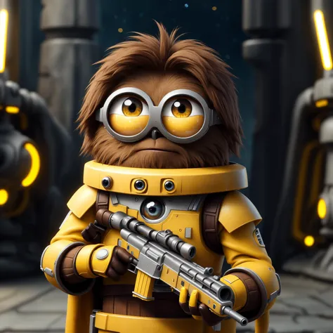 <lora:MinionStyle:0.8>minionstyle, minion, yellow skin, wearing jedi outfit, holding gun in his hand, star wars location, chewbacca in background, brown hair,c3p0 in background
, 8k high definition, high detail eyes, highest quality, skin texture, masterpiece, best quality, perfect lighting, cinematic lighting, (sharp focus:1.2), HDR, beauty, ultra-detailed, amazing, eos, skin_pores
